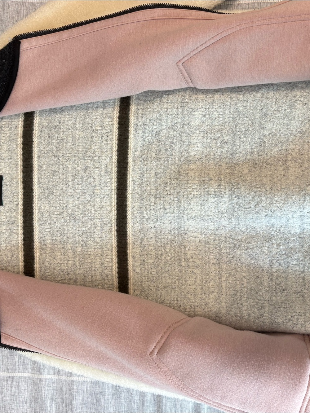 Stile Benetton rare Cream & Gray Shearling-Style wool bomber Jacket - Picture 5 of 7